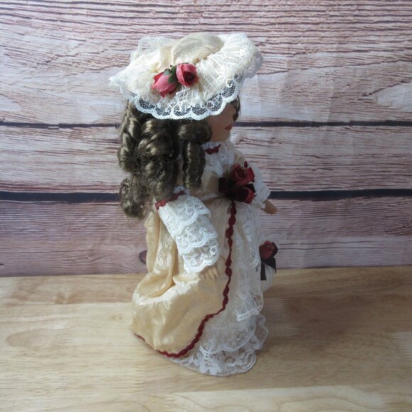 Collector’s Choice Porcelain 12" Doll Cream & Red Victorian Style Dress - Picture 9 of 9